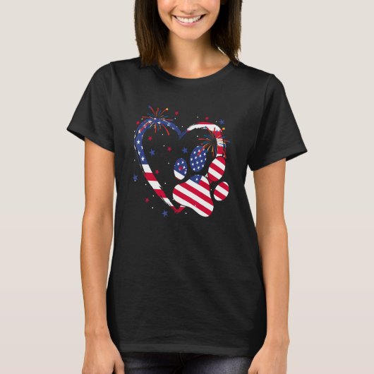 Heart Dog Paw American Flag Firework 4th Of July P T-Shirt (Vorderseite)