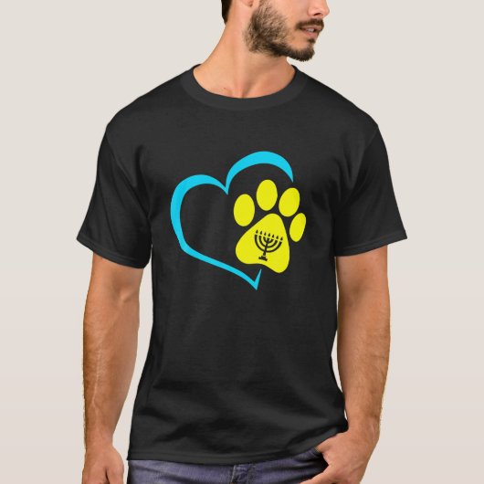 Heart Dog Paw Print Menorah Hanukka Chanukah T-Shirt (Vorderseite)