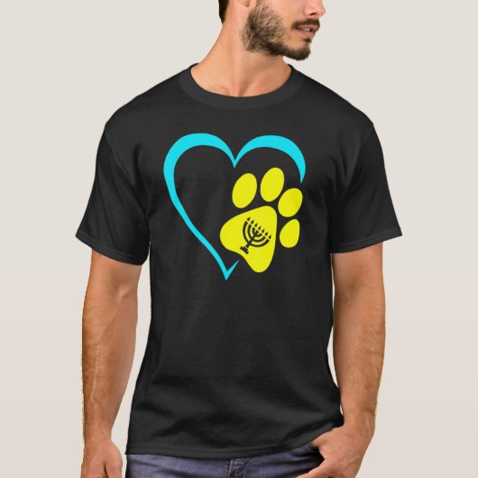 Heart Dog Paw Print Menorah Hanukkah Chanukah Jewi T-Shirt (Vorderseite)