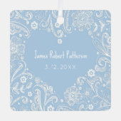 Heart Doodle Baby Boy Name Birthday Bible Verse Ornament Aus Metall (Vorderseite)