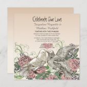 Heart Doves Rose Pink Romance Hochzeit Einladung (Vorne/Hinten)