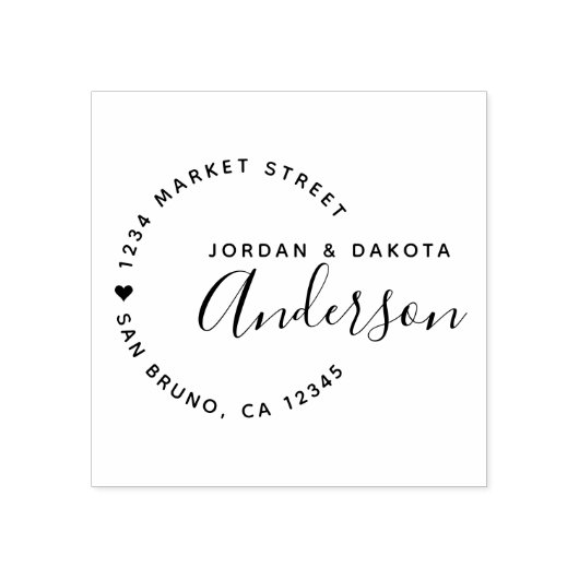 Heart & Elegante Script Neue Weds Rücksendeadresse Gummistempel (Prägung)