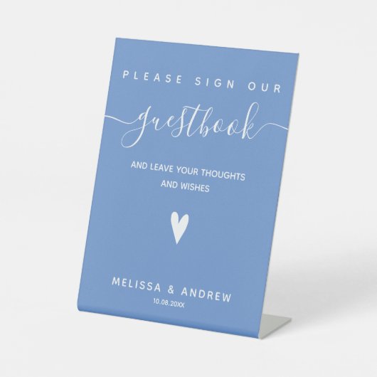 Heart & Elegante Script - Wedding Guestbook Signie Sockelschild (Vorderseite)