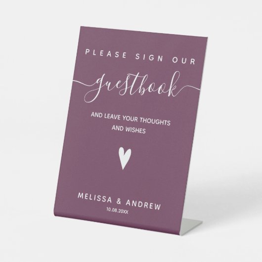 Heart & Elegante Script - Wedding Guestbook Signie Sockelschild (Vorderseite)