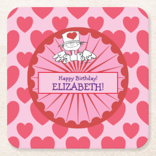 "Heart Fairy"© Geburtstag individuell anpassen Rechteckiger Pappuntersetzer