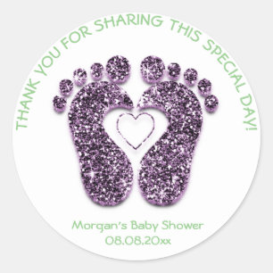 Heart Feet Baby Dusche Gefallen Danke Minze Lila Runder Aufkleber
