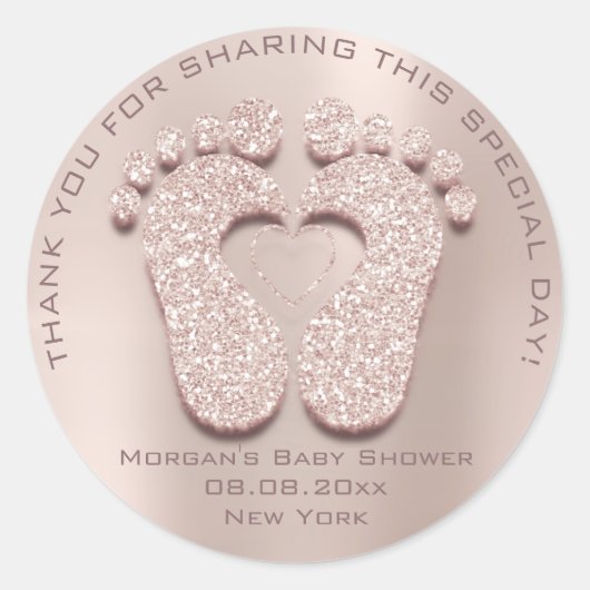 Heart Feet Baby Dusche Gefallen Dankeschön Pink Bl Runder Aufkleber (Vorderseite)