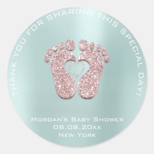 Heart Feet Baby Dusche Gefallen Geschenk Danke Aqu Runder Aufkleber (Vorderseite)