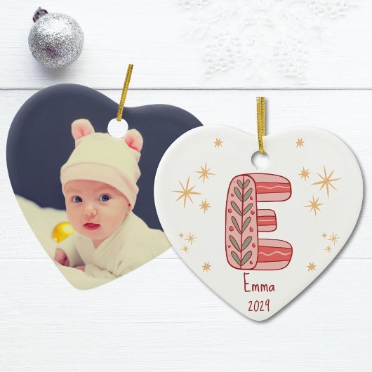 Heart First Christmas Baby Girl with Initial E Keramik Ornament