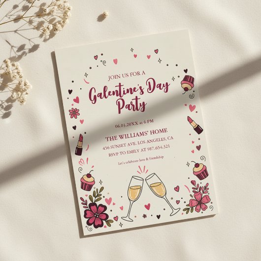 Heart Floral Galentine’s Party Invitation Einladung
