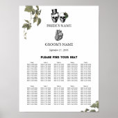 Heart Floral Skulls Wedding Seating Chart Poster (Vorne)