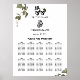 Heart Floral Skulls Wedding Seating Chart Poster
