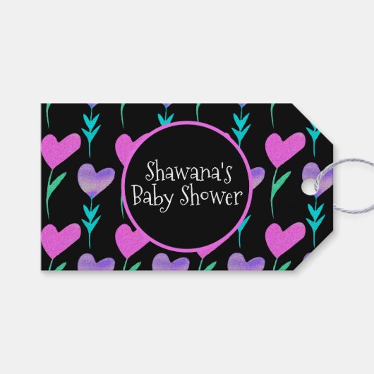 Heart Floral Valentinstag Babydusche Geschenkanhänger (Vorderseite (Horizontal))