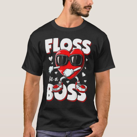 Heart Floss Like A Boss Valentines Day Boys Kids F T-Shirt (Vorderseite)