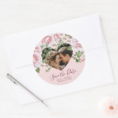 Heart form Foto Modernes Drehbuch Hochzeitdatum Runder Aufkleber (Umschlag)