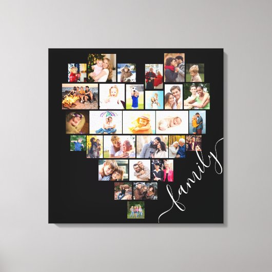 Heart Foto Collage 29 Picture Family Script Leinwanddruck (Vorderseite)
