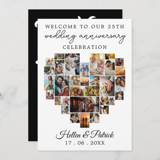 Heart Foto Collage Modern Einladung (Vorne/Hinten)