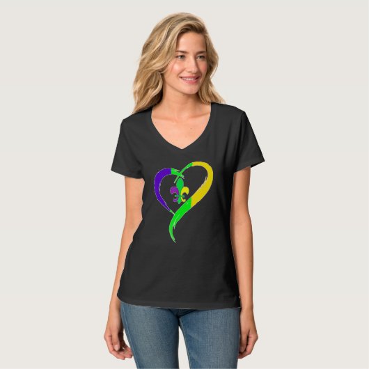 Heart Funny Fleur De Lis Cute Mardi Gras Women T-Shirt (Vorderseite Vollansicht)
