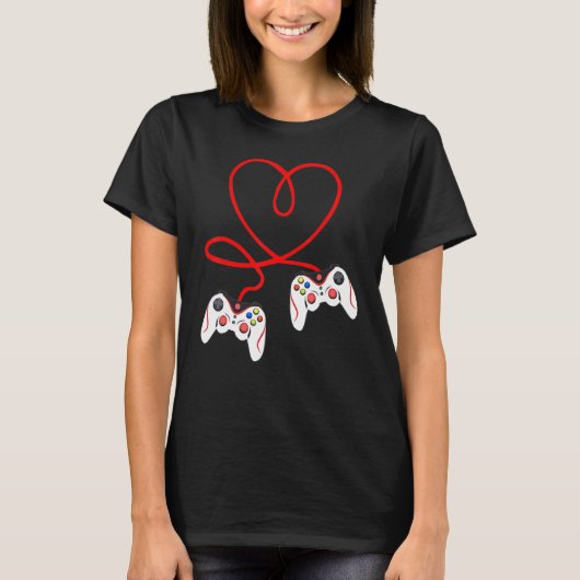 Heart Game Controllers Video Gamers Gaming Valenti T-Shirt (Vorderseite)