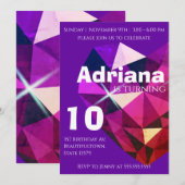 Heart Gemstone Purple 10th Birthday Invitation Einladung (Vorne/Hinten)