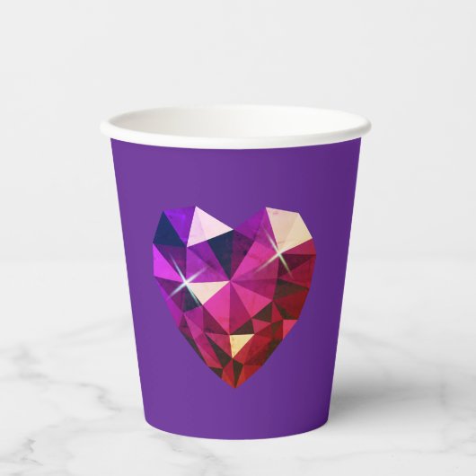Heart Gemstone Purple Paper Cups Pappbecher (Vorderseite)