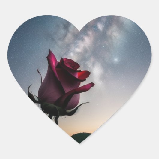 Heart-geprägte Aufkleber mit Rose und Sternen (Vorderseite)