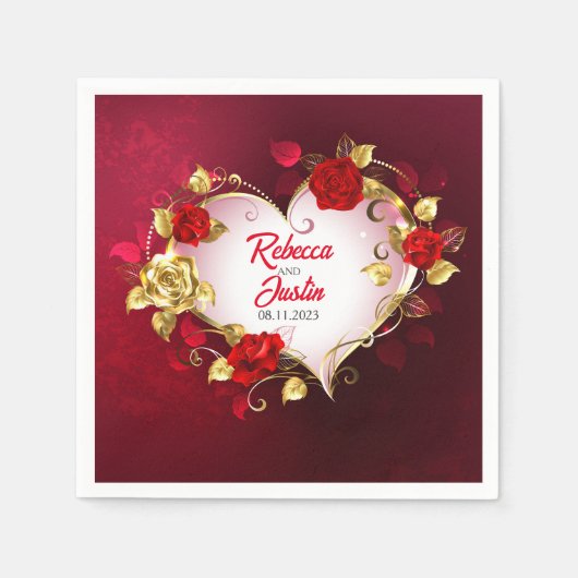 Heart Gold Red Floral Modern Boho Serviette (Vorderseite)