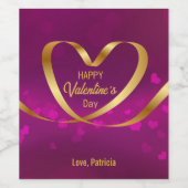Heart Gold Ribbon Happy Valentine's Day Lila Weinetikett (Einzelnes Label)
