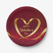 Heart Gold Ribbon Happy Valentine's Day Red Pappteller (Vorderseite)