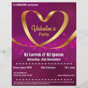 Heart Gold Ribbon Lila Valentins Party Flyer