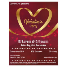 Heart Gold Ribbon Red Valentine Party Flyer