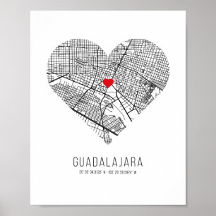 Heart Guadalajara City Map (Mexiko) Poster