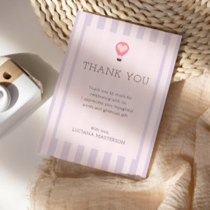 Heart Hot Air Ballon Pastel Lila Baby Dusche Dankeskarte