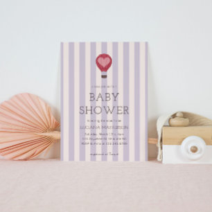 Heart Hot Air Ballon Pastel Lila Baby Dusche Einladung