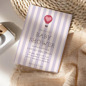 Heart Hot Air Ballon Pastel Lila Baby Dusche Einladung