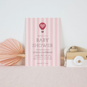 Heart Hot Air Ballon Pastel Pink Baby Dusche Einladung