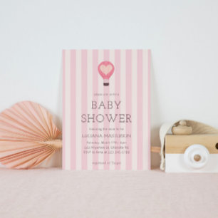 Heart Hot Air Ballon Pastel Pink Baby Dusche Einladung