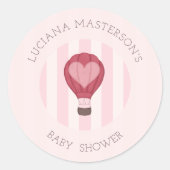 Heart Hot Air Ballon Pastel Pink Baby Dusche Runder Aufkleber (Vorderseite)