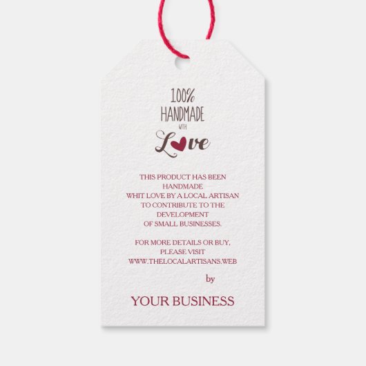 Heart in Red with 100% Handmade with Love Quote Geschenkanhänger (Rückseite)