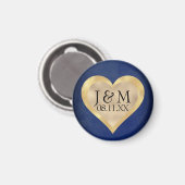 Heart Initials on Navy Blue & Gold Wedding Magnet (Vorderseite/Rückseite)