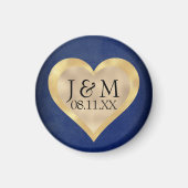 Heart Initials on Navy Blue & Gold Wedding Magnet (Vorne)