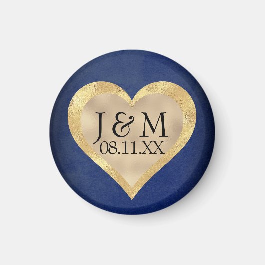 Heart Initials on Navy Blue & Gold Wedding Magnet (Vorne)