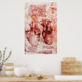 Heart,Its Blood Vessels,Leonardo Da Vinci Red Poster (Küche)