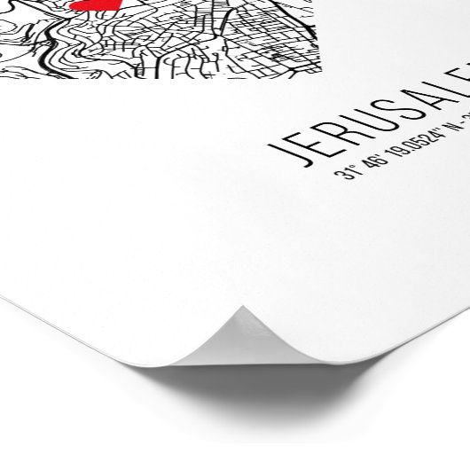 Heart Jerusalem City Map (Israel) Poster (Ecke)