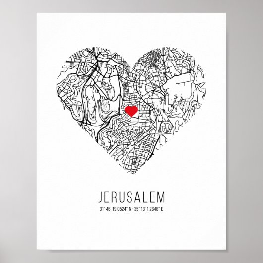 Heart Jerusalem City Map (Israel) Poster (Vorne)
