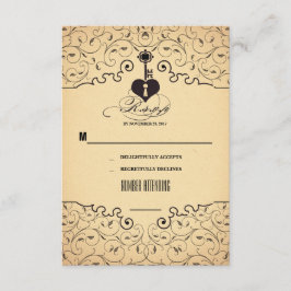 Heart Key Vintage Wedding RSVP Karten