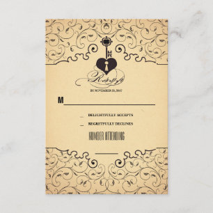 Heart Key Vintage Wedding RSVP Karten