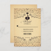 Heart Key Vintage Wedding RSVP Karten (Vorne/Hinten)