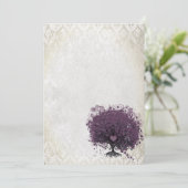 Heart Leaf Eggplant Tree Vintag Damask Wedding Einladung (Stehend Vorderseite)