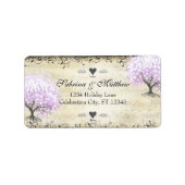 Heart Leaf Lavender Tree Vintag Bird Wedding Adressaufkleber (Vorne)